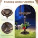 Standing pedestal birdbath with a lotus leaf bowl in bronze, featuring a solar lamp for outdoor charm and functionality.